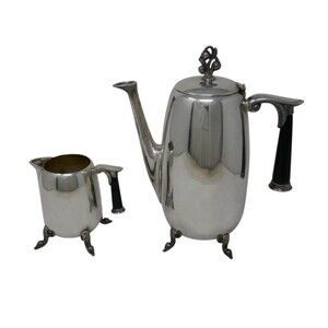 LBNY Vintage Silver On Copper Tea Pot with Creamer